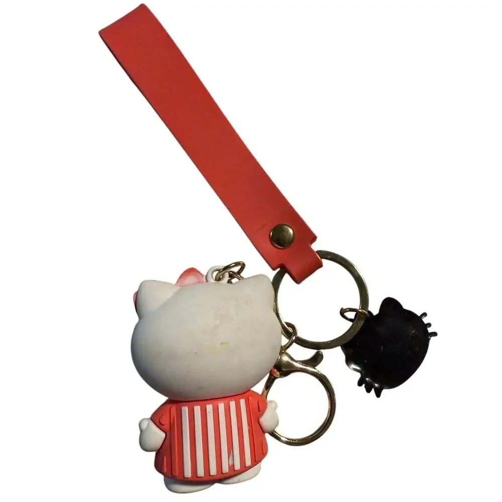 Hello Kitty Silicone Keychain With Charm & Wrist Strap, Kawaii, Pink Bow & Dress